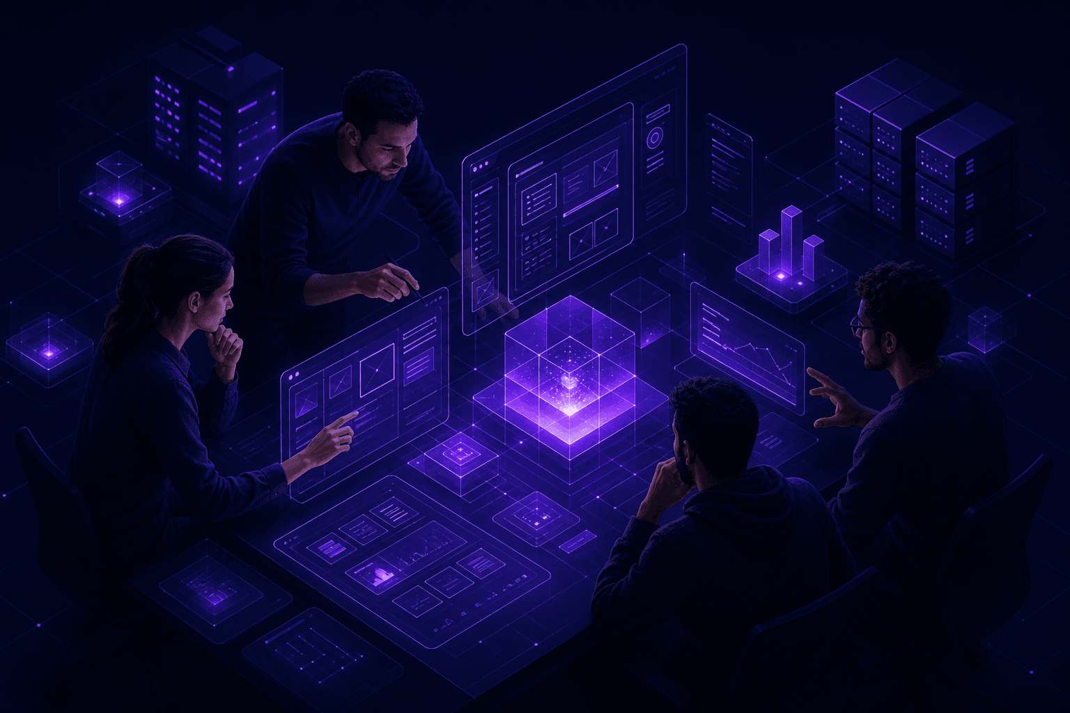 Startup team building an MVP with modern technology